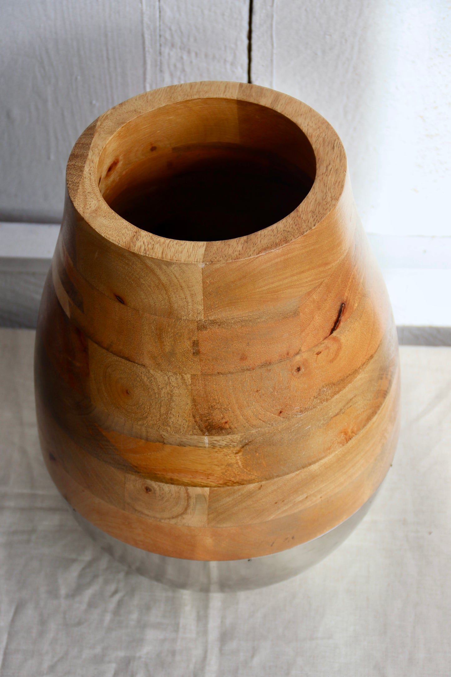 Large Wood and Metal Vase