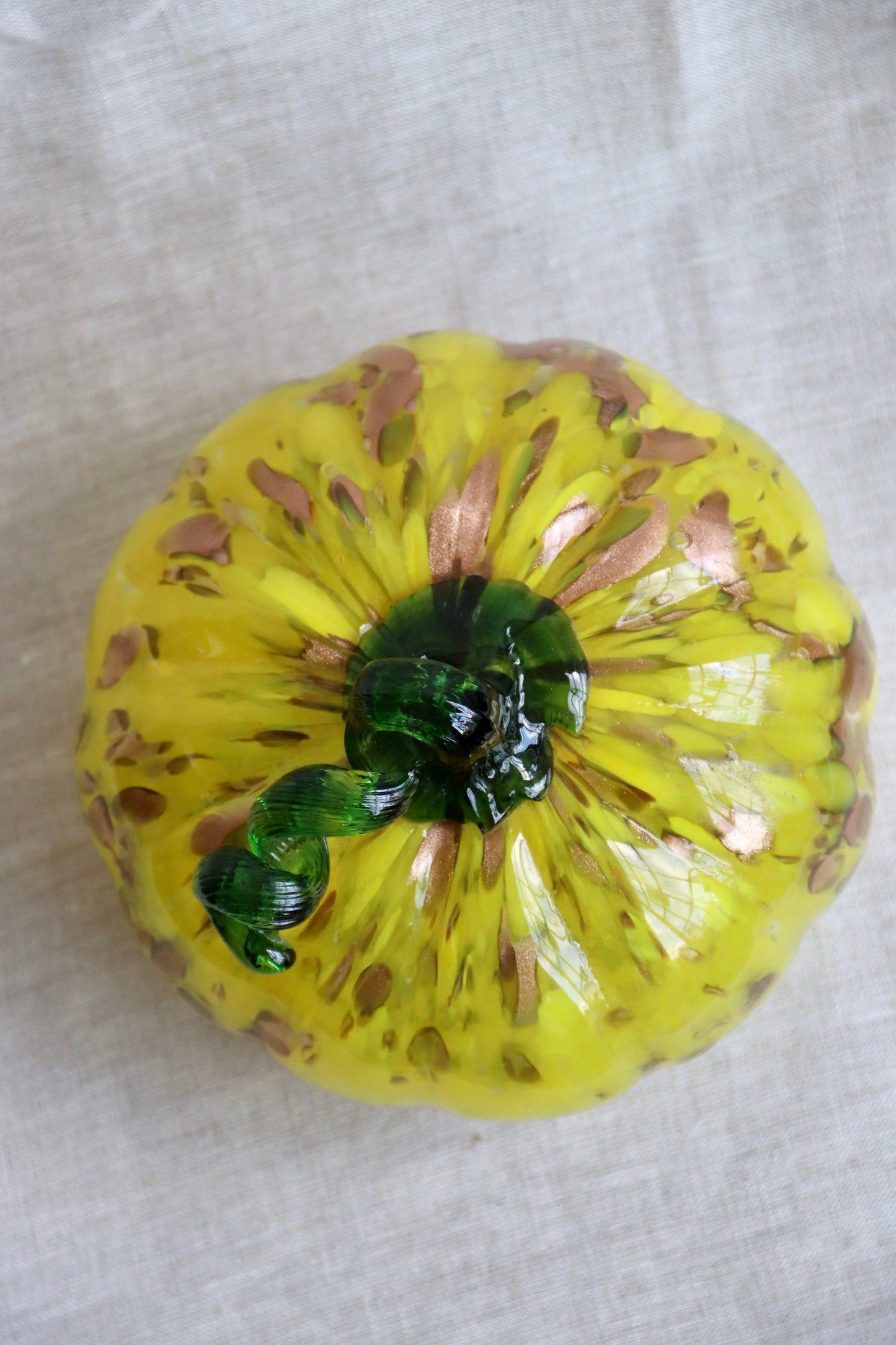 Handmade Yellow Glass and Gold Pumpkin