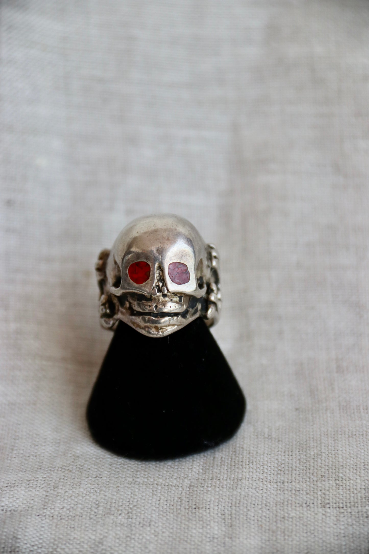 Sterling Silver Skull Ring with Red Eyes