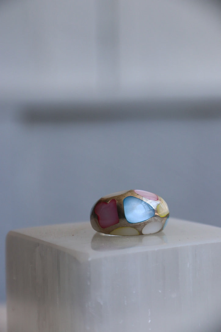 Sterling Silver Multicolored Inlay Ring