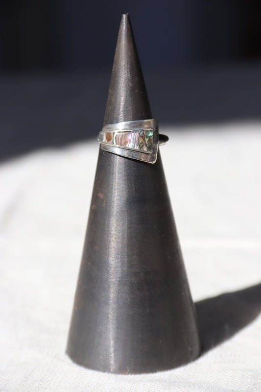vintage mexico sterling silver abalone ring - as is