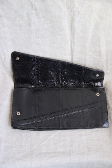 Vintage black snakeskin leather clutch