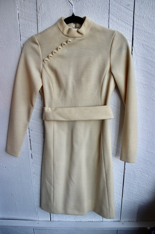 Vintage 60s Brenner Couture Cream Wool Dress