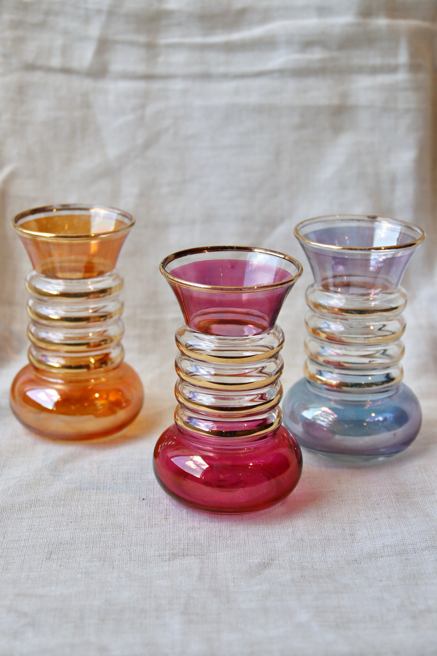 Set of 3 Jewel Toned Tinted Ribbed Glasses