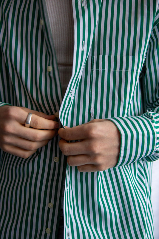 Maus & Hoffman Green Striped Button Down Dress Shirt
