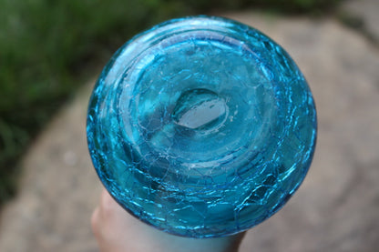 Crackle bright blue hand blown vase