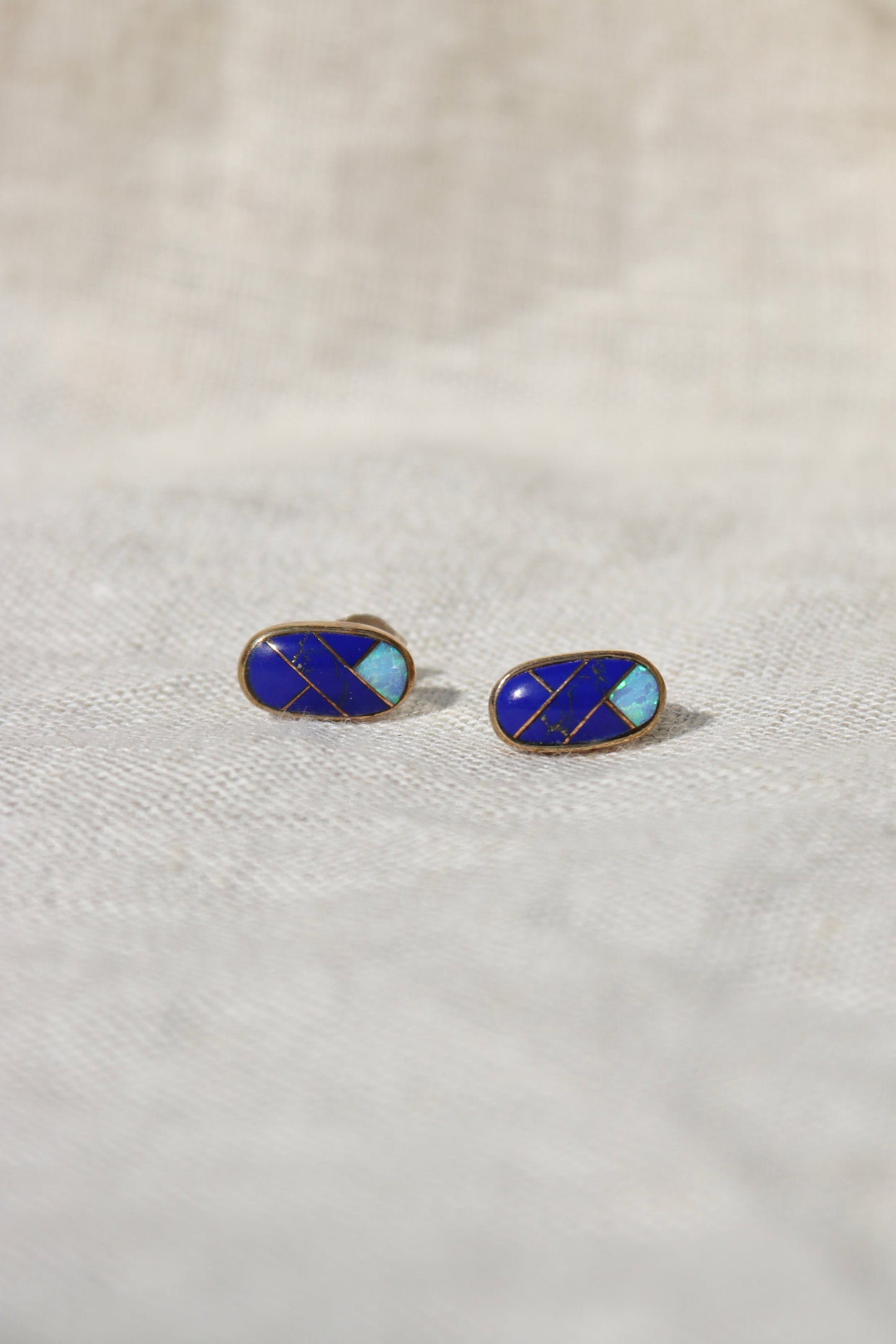 Lapis and Opal Sterling Silver Stud Earrings