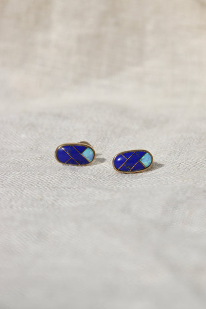 Lapis and Opal Sterling Silver Stud Earrings