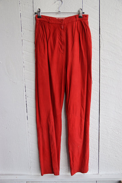 Vakko Red Leather Pants