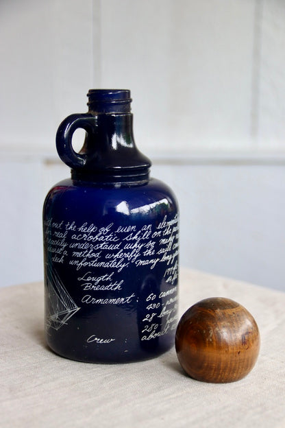 Blue Bottle with Ship and Wooden Lid