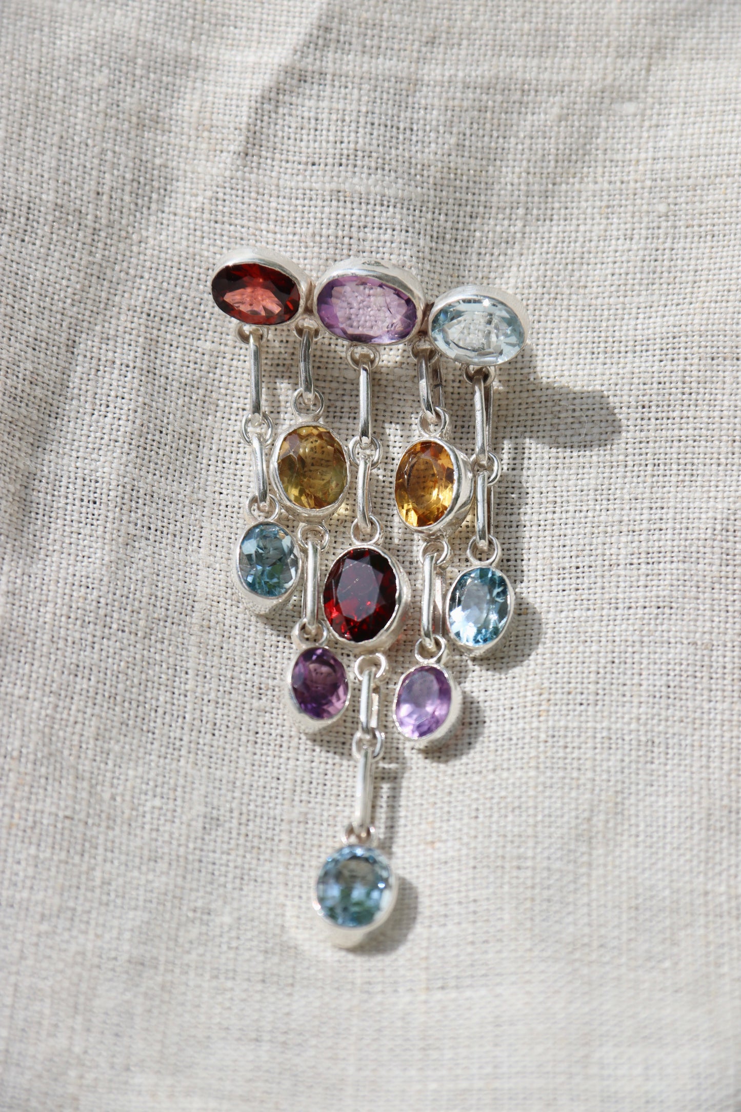 MultiGemstone Drop Pin - Sterling Silver