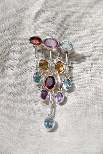 MultiGemstone Drop Pin - Sterling Silver