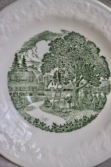 Vintage Homer Laughlin Pastoral Vintage Saucer Plate - 6” Green Farm Scene M57N6 USA