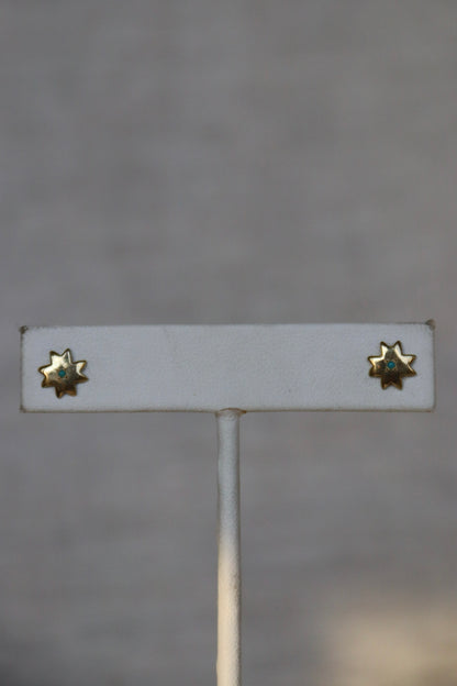 Marisa Mason Large Astral Stud Earrings - 14k Yellow Gold with turquoise
