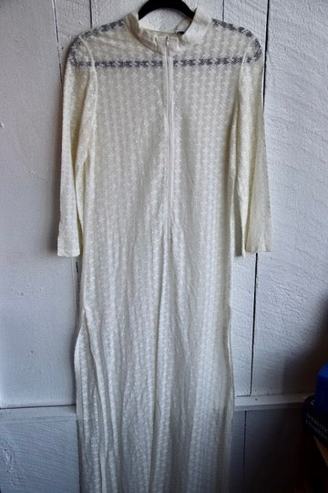 Miami Originals Vintage 70s Long Sleeved White Lace Sheer Dress