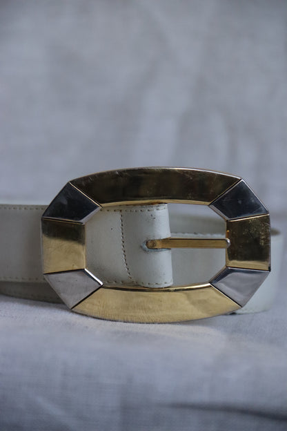 Vintage Two Tone White Leather Belt