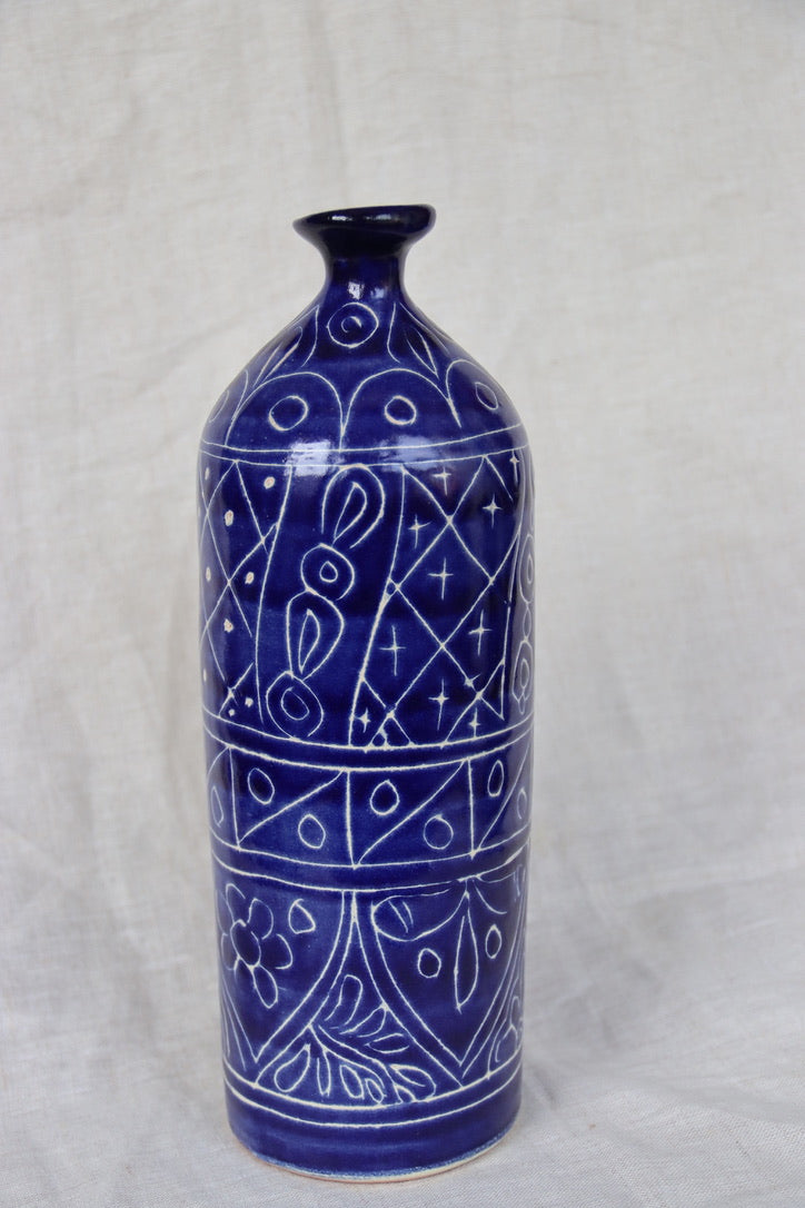 Mexican Blue Ceramic Pitcher - as is