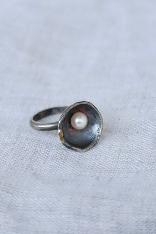 Parish wager cup ring with pearl