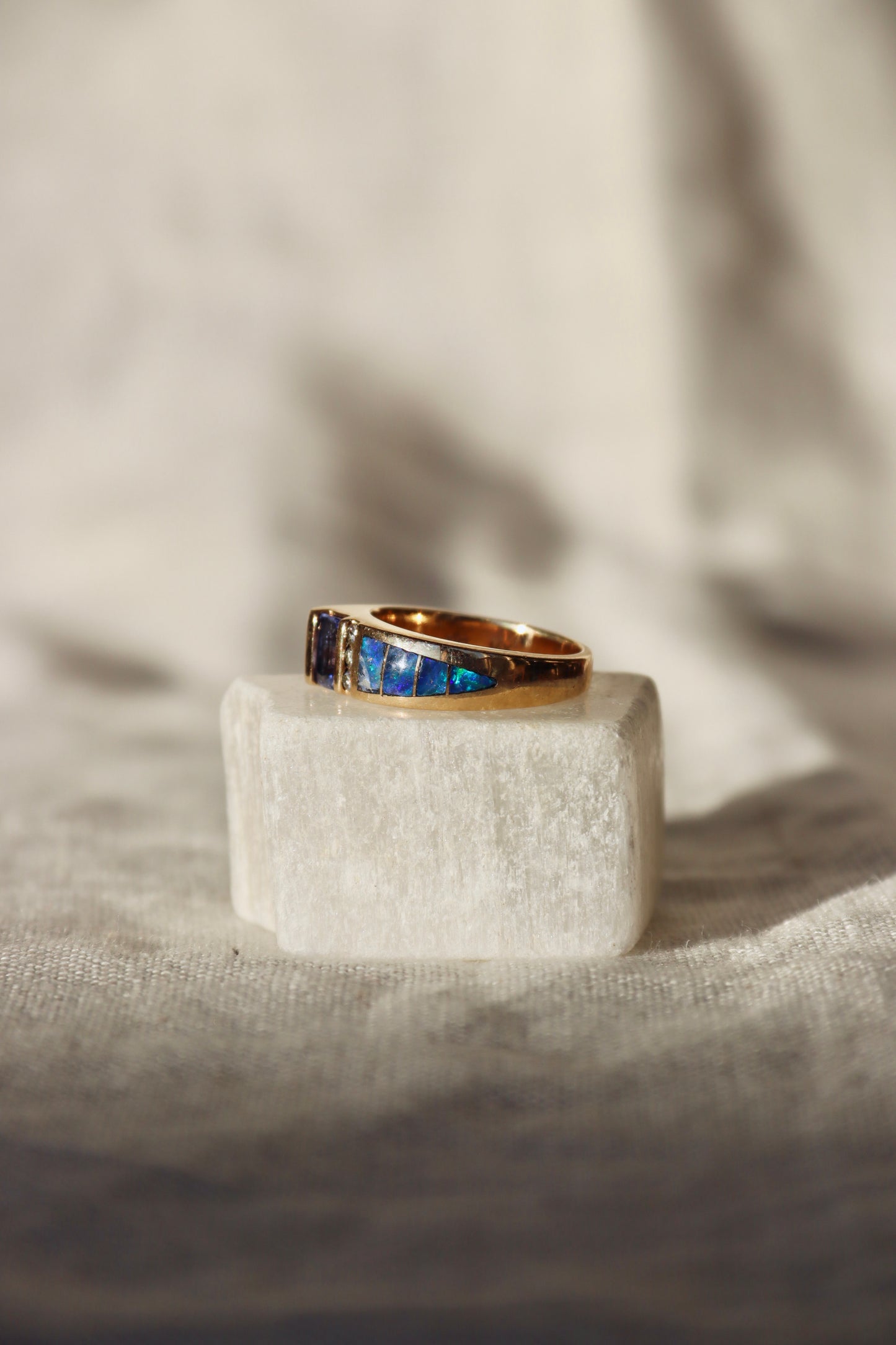 Tanzanite, Diamond and Opal Doublet Ring - 14k Gold