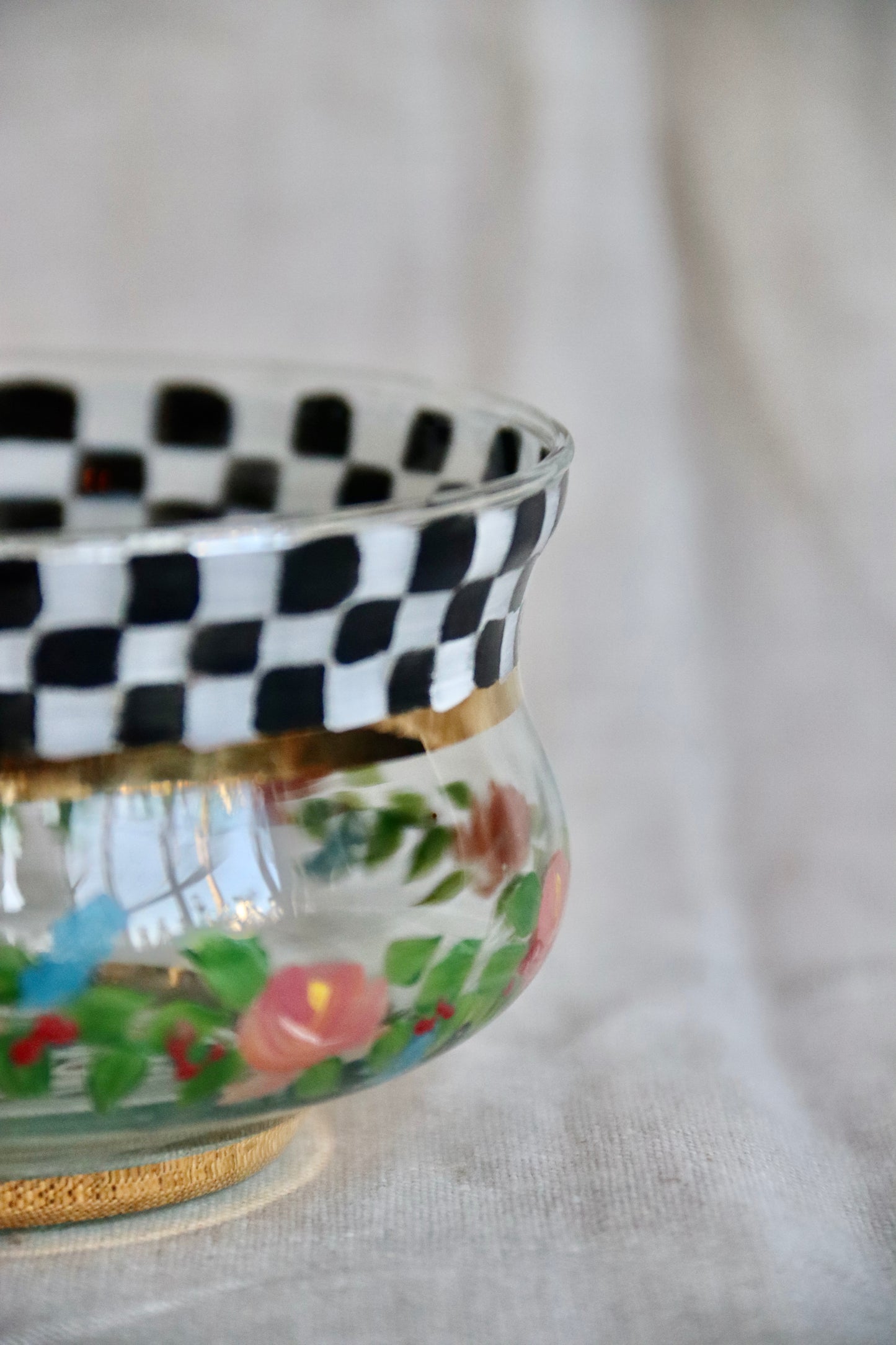 Mackenzie Childs Courtly Circus Rose Glass Bowl