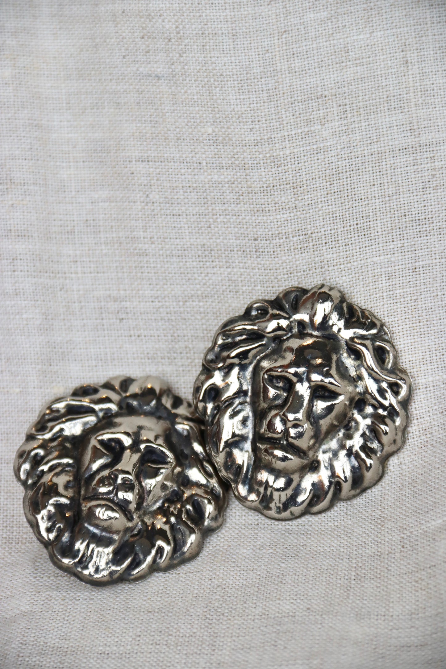 Etruscan-style sterling silver lion head clip on earrings