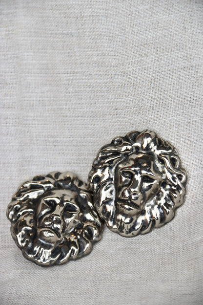 Etruscan-style sterling silver lion head clip on earrings