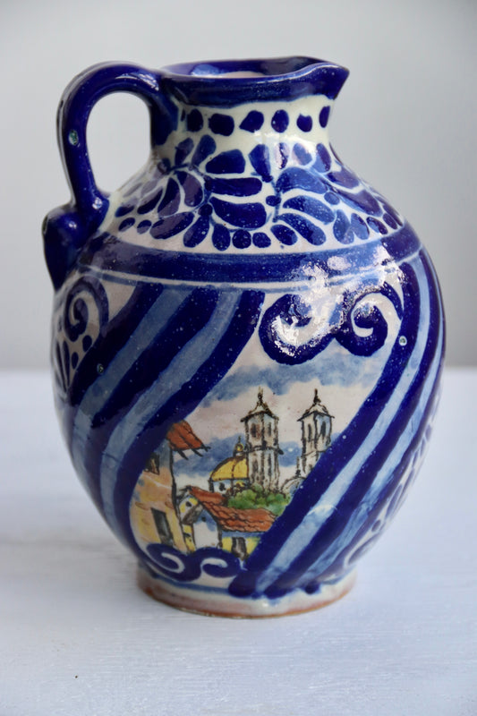 Vintage 70s Hand Painted Ceramic Pitcher