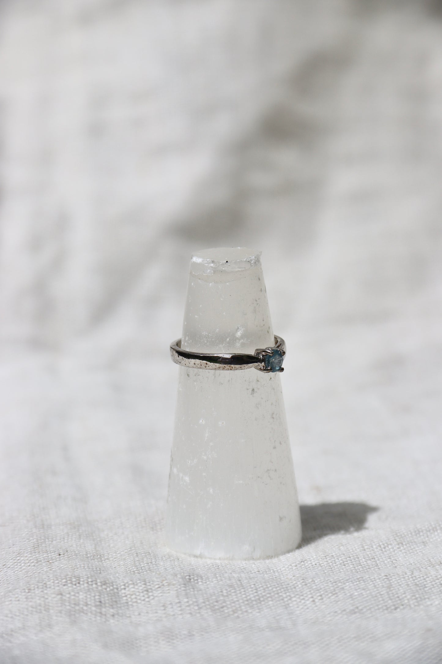Sterling Sapphire Ring with Reverse Tapered Shoulders