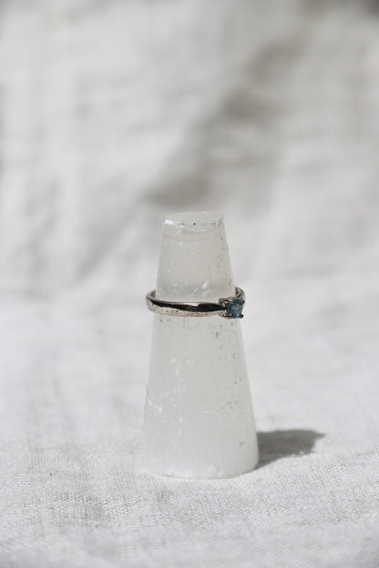 Sterling Sapphire Ring with Reverse Tapered Shoulders