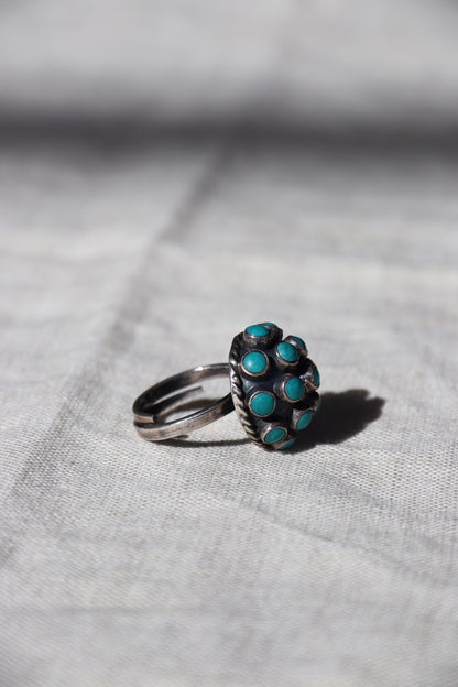 Vintage Sterling Silver Mexico Turquoise Cluster Ring