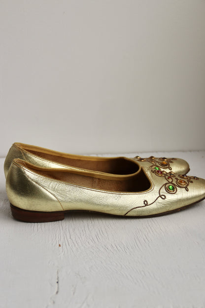 Vintage Gold Bejeweled Shoes