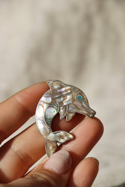 Abalone Inlay Dolphin Pendant - 950 Sterling Silver