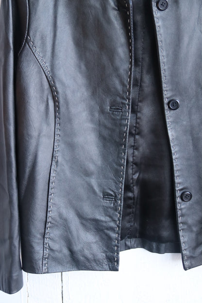 Style and Co Contrast Stitching Leather Coat