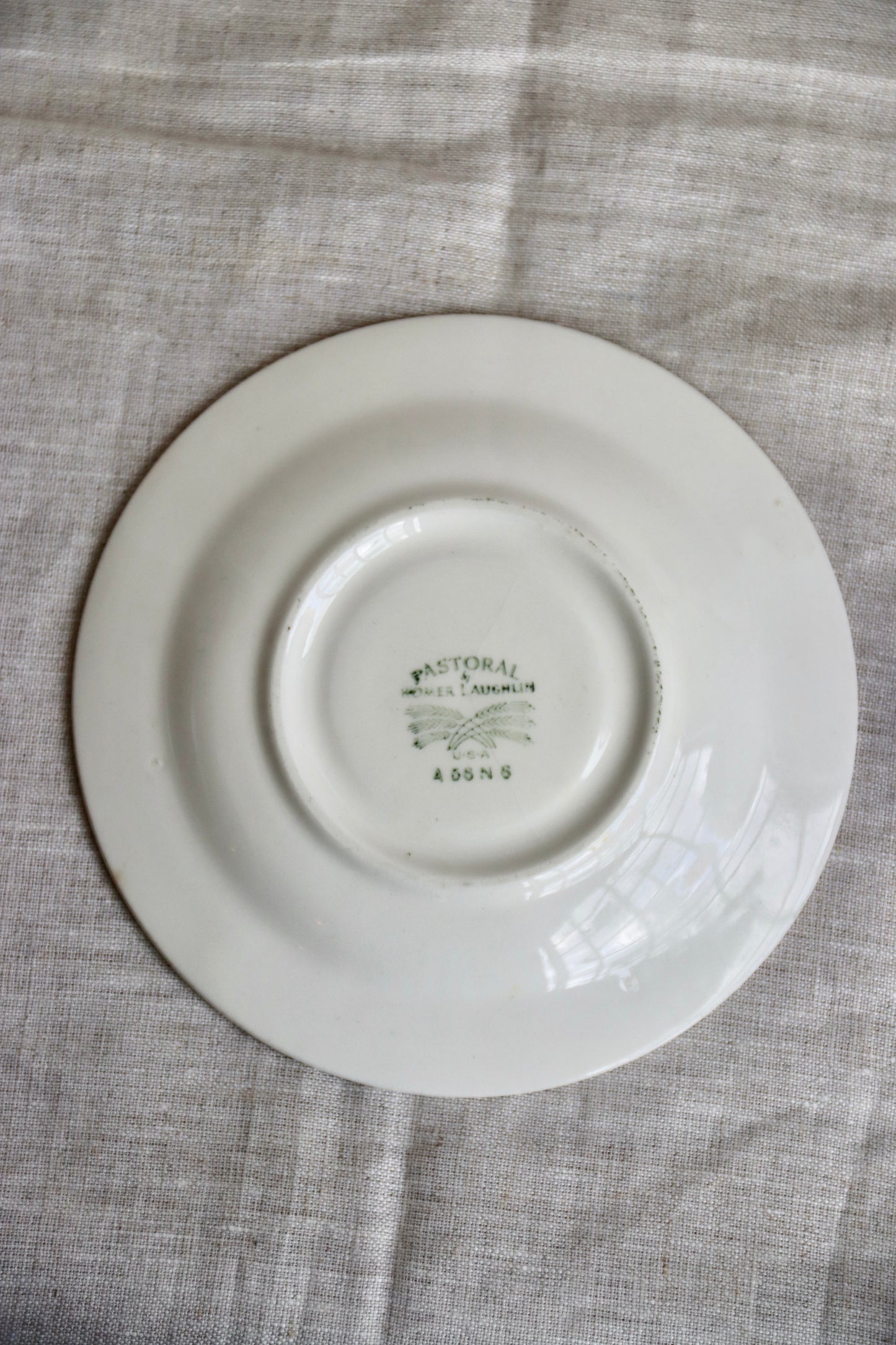 Vintage Homer Laughlin Pastoral Vintage Saucer Plate - 6” Green Farm Scene M57N6 USA