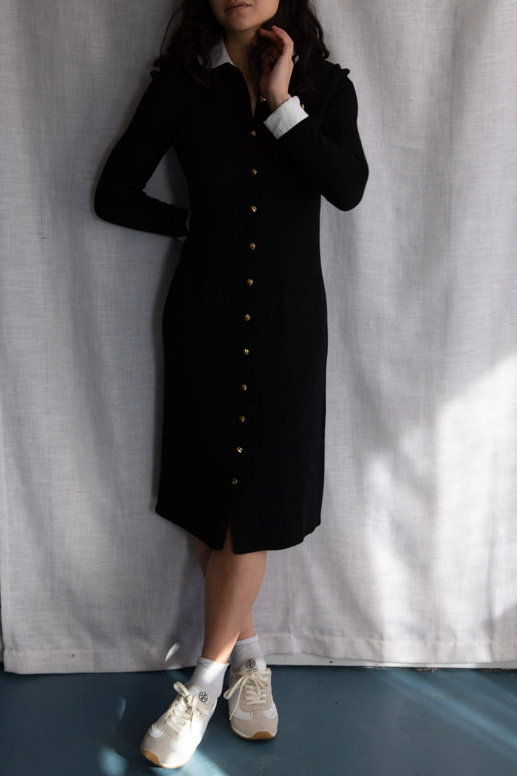 St. John Santana Black w/ White Collar Dress