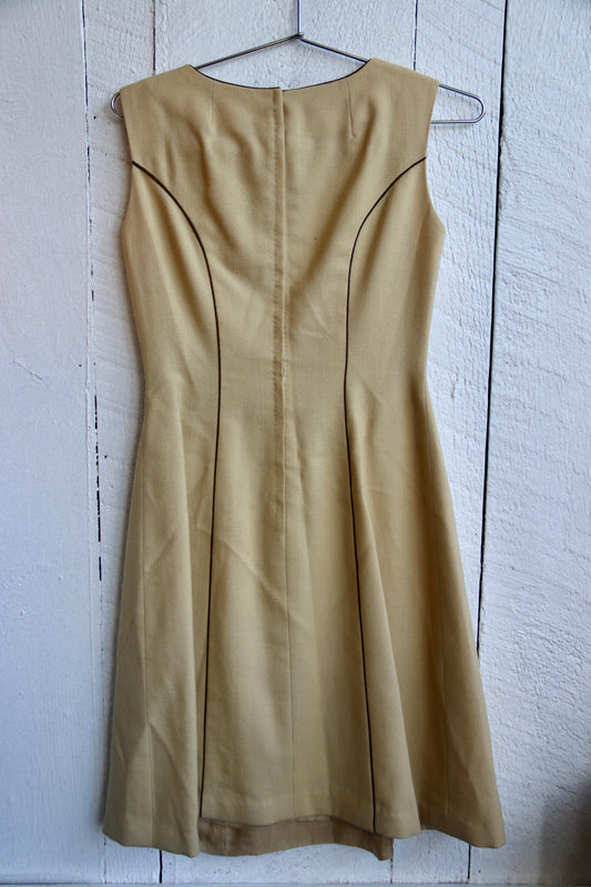 Vintage Tan Handmade A-Line Day Dress - 1960s