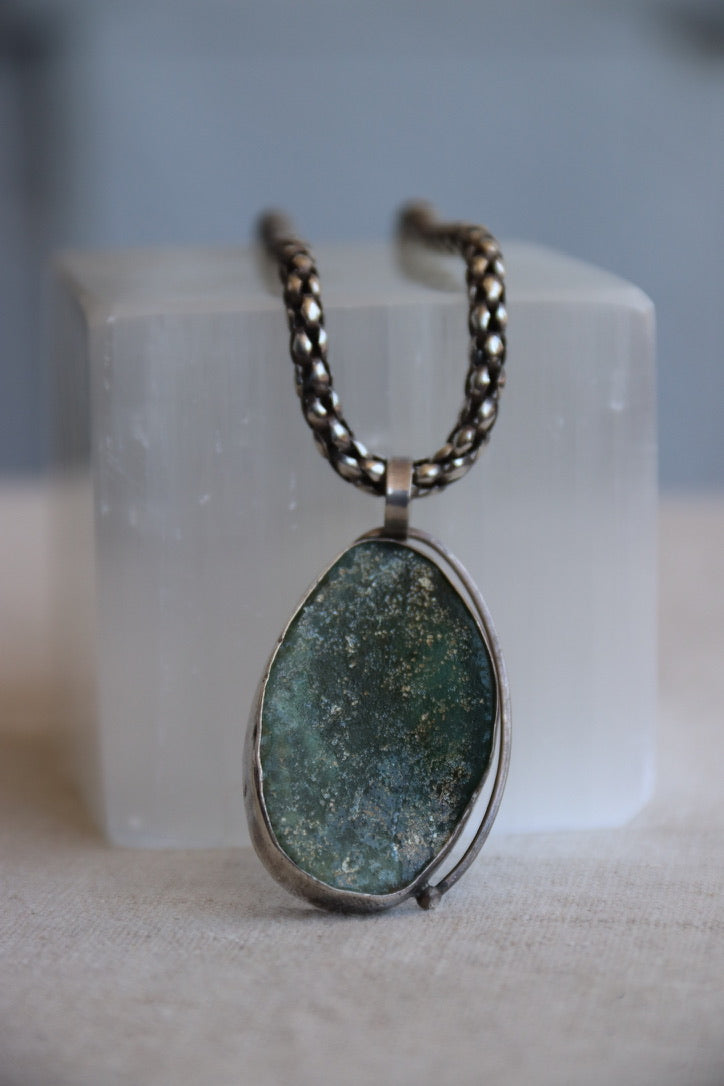 Sterling Silver Necklace with Roman Glass Pendant