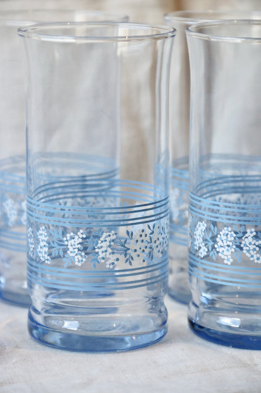 Set of 6 Libbey Blue Floral Glasses