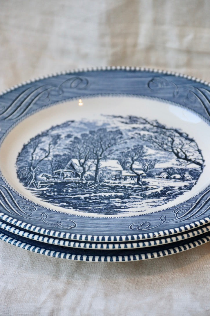 Set of 3 Vintage Royal China Currier & Ives Dinner Plates
