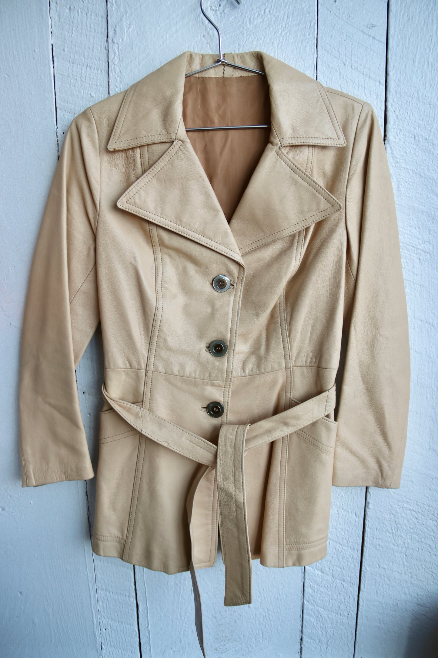 Tan Leather Coat w/ Belt