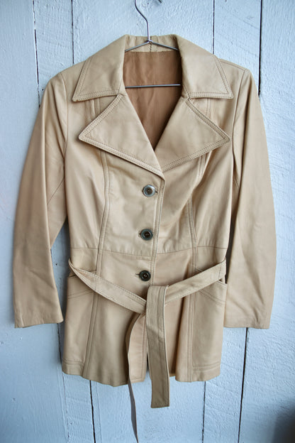 Tan Leather Coat w/ Belt