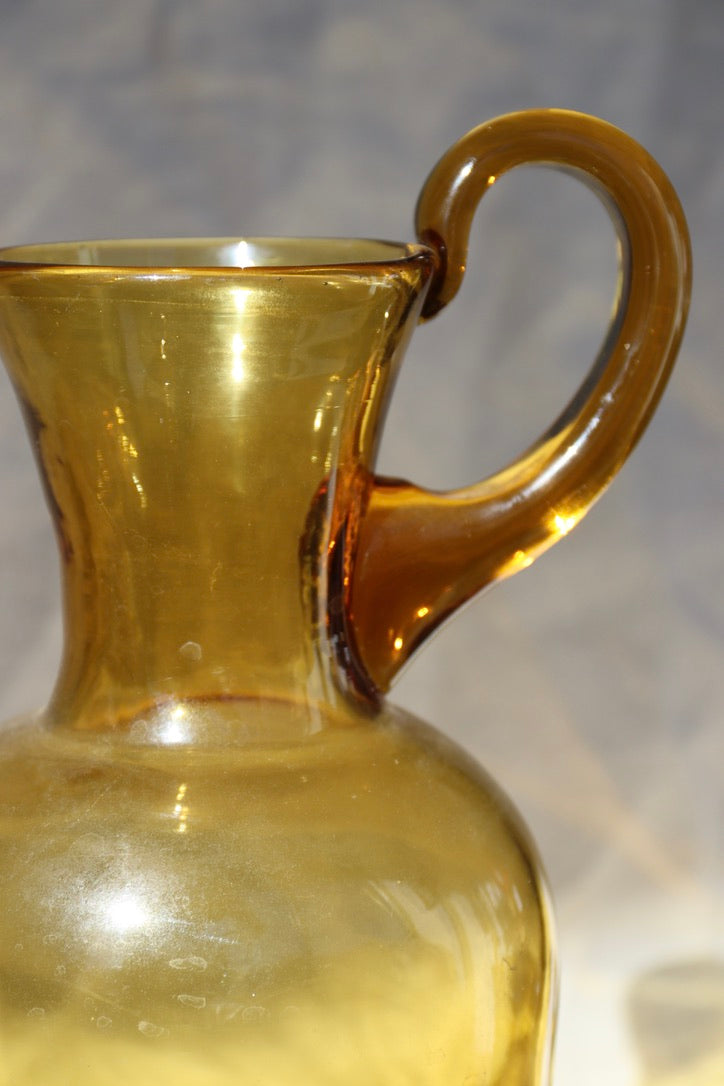 Amber Art Blown Glass Pitcher and Bowl