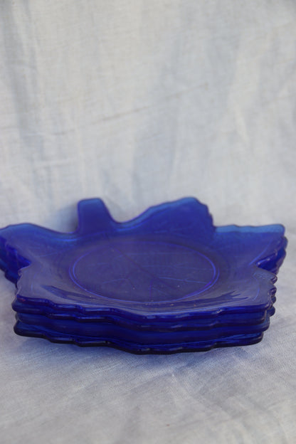 Set of 4 Cobalt Blue LE Smith Mt Pleasant Leaf Plates Dishes