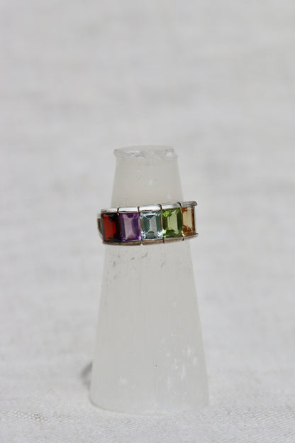 Sterling Silver Rainbow Gemstone Ring