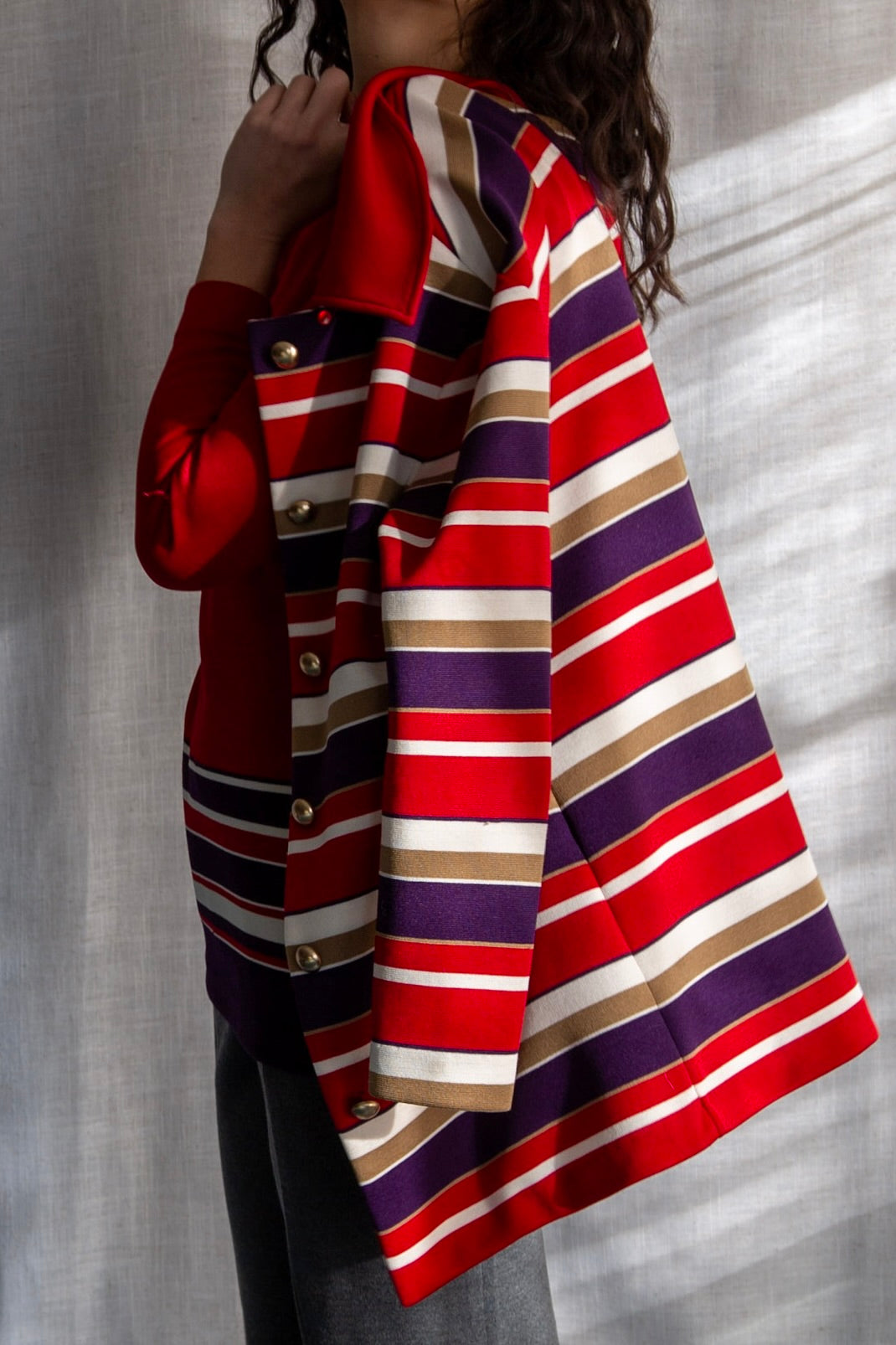 Vintage 60s James Kenrob by Dalton Red Striped Top and Coat Set