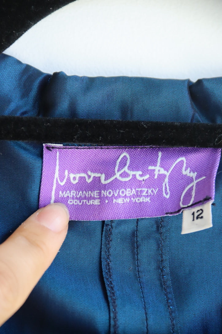 "MARIANNE NOVOBATZKY Soho Couture irridscent blue taffeta coat"