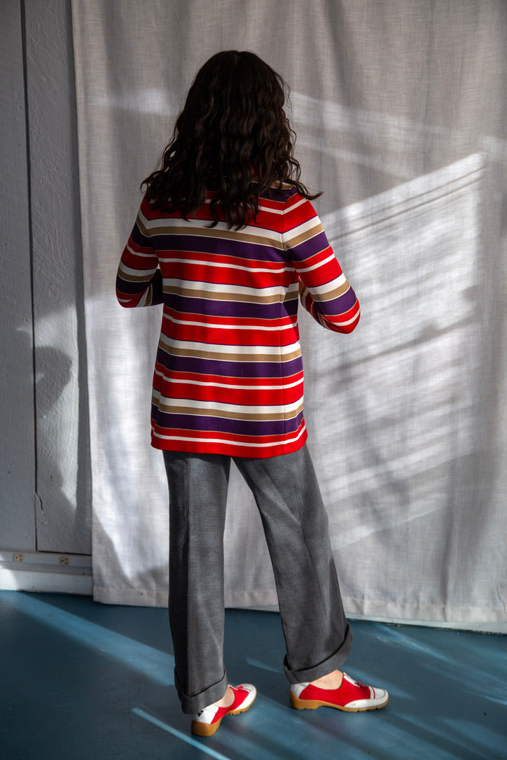 Vintage 60s James Kenrob by Dalton Red Striped Top and Coat Set