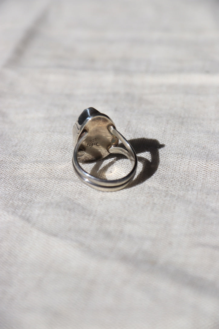 Signed Blue Glass Sterling Silver Ring