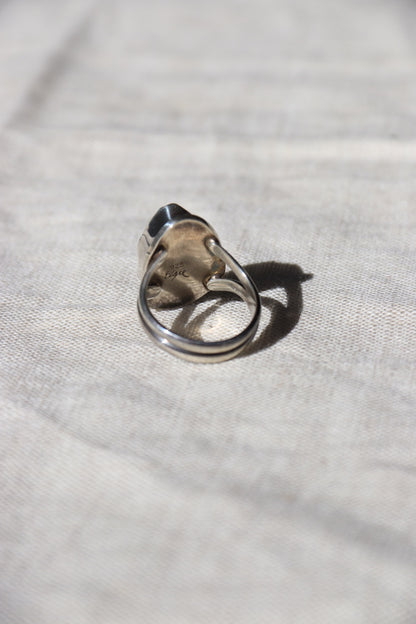 Signed Blue Glass Sterling Silver Ring
