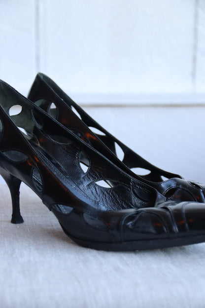 Prada Black Leather Cutout Heels